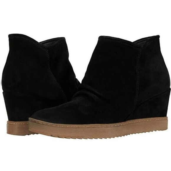 SOFFT AQUA Boots 11 SIRI Wedge Bootie Sneaker Ruching Suede Zip Waterproof NEW - Picture 1 of 16